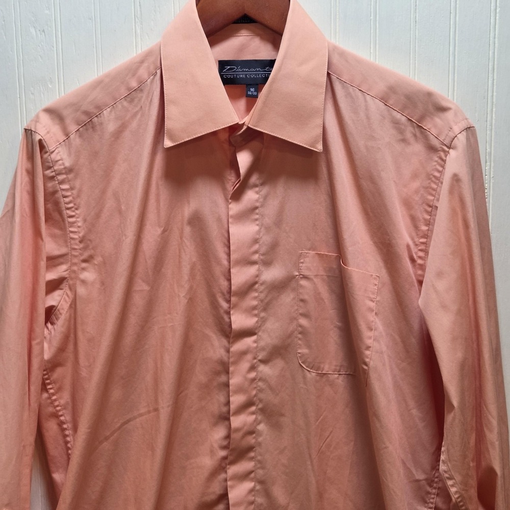 Damante Couture Collection Dress Shirt Mens 16 32/33 Orange Solid Long Sleeve